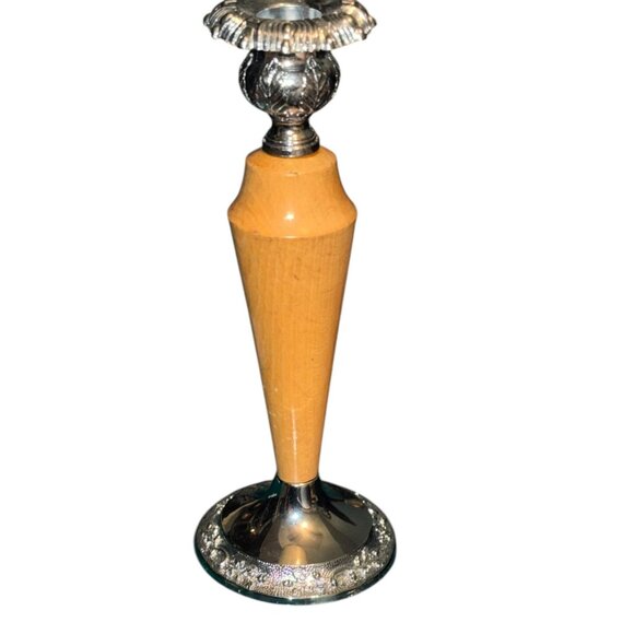 Pair Of Vintage English Silver Plate & Wood 8" Tall Candle Holders - Picture 2 of 9